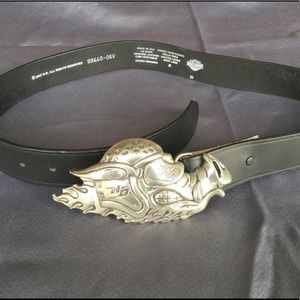 2005 Harley Davidson Radical Flaming Winged Hog belt Antique Nickel buckle